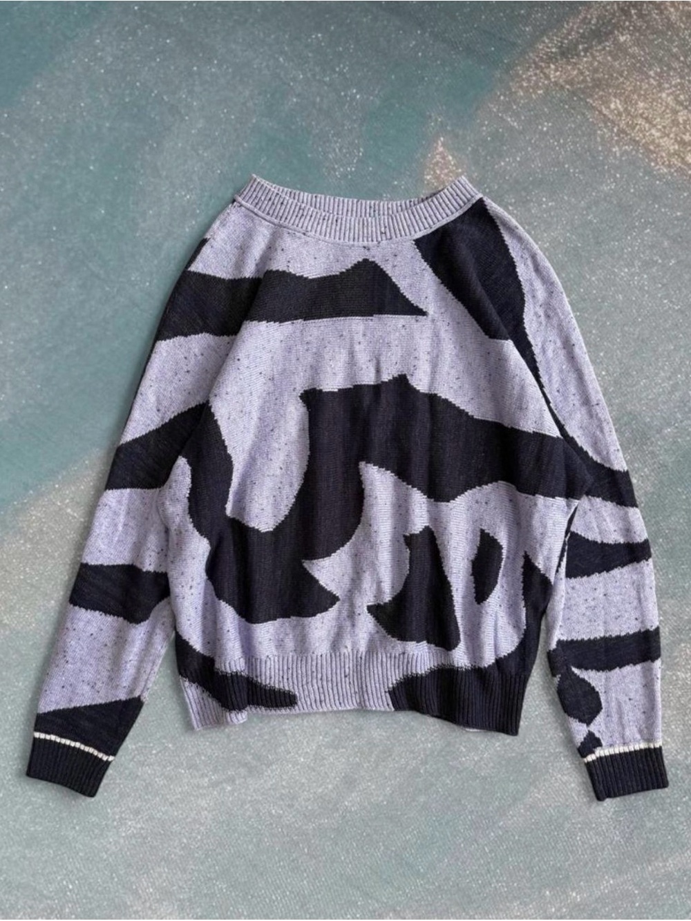 Nic + Zoe Lavender Navy Abstract Print Sweater Relaxed Fit Cozy High Quality